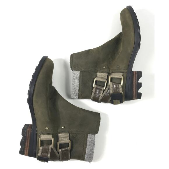 Sorel Lolla Bootie Green Suede Leather Ankle Boots Side Zip Buckle Women's 7 - Picture 1 of 7